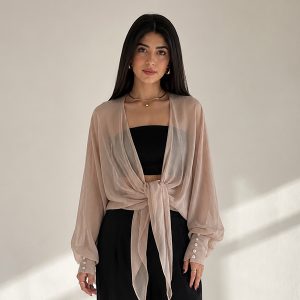کت حریر مجلسی زنانه مدل گره رنگ سفید